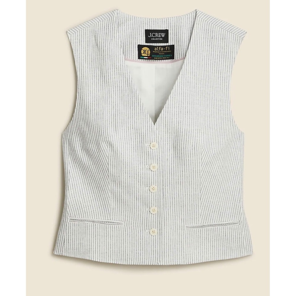 J.Crew Collection Women's Suit Vest Italian Linen White Grey Size 12 NEW